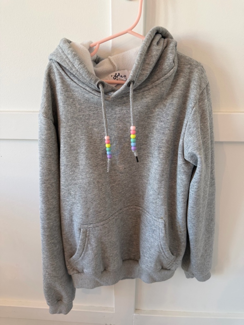 Lola and the Boys Embellished Rainbow Pearl Cloud Hoodie - Gray size girls 12 - Picture 3 of 4